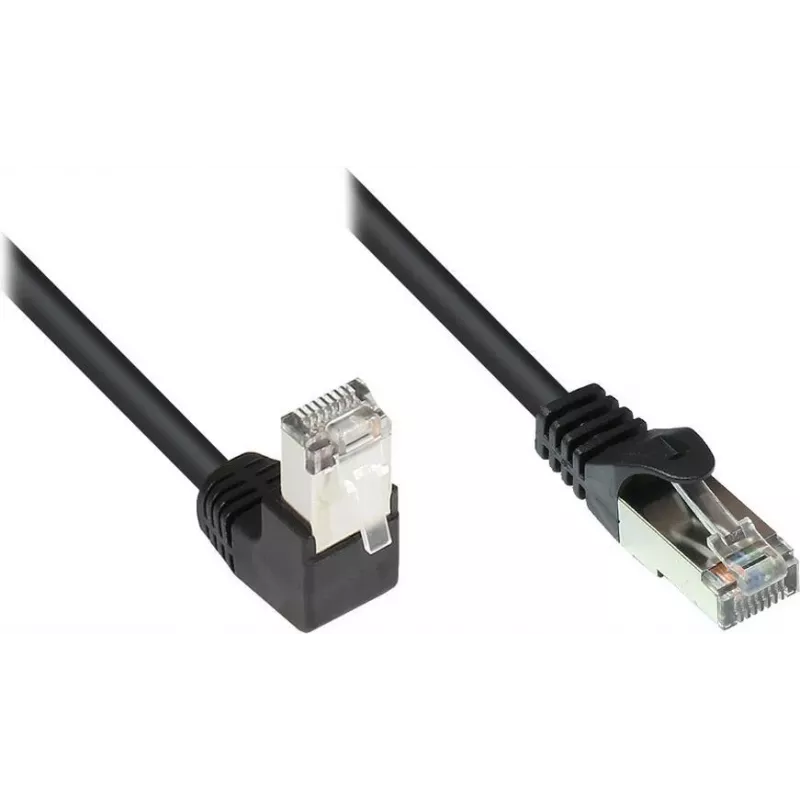 GoodConnections Cat. 5e F/UTP patchkabel, 2m, zwart, 90° naar recht RJ45 805S-020EWI