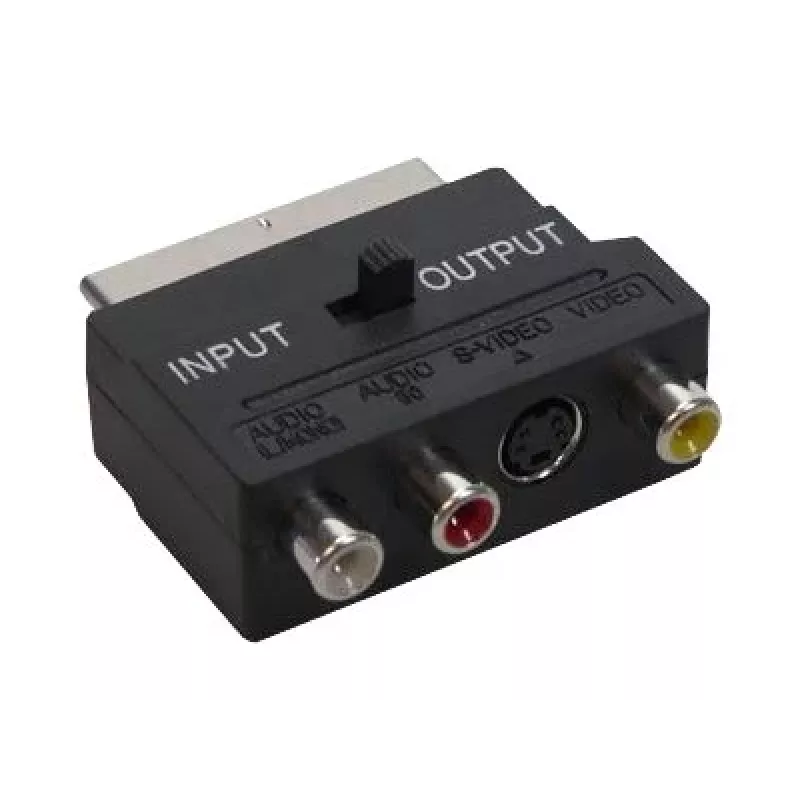 GoodConnections Alcasa 5525-3CU SCART naar 3x RCA + S-Video adapter met richtingsschakelaar, zwart