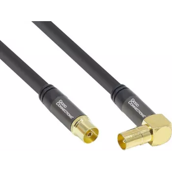 GoodConnections SAT-antennekabel SmartFLEX, gehoekte IEC/coax-stekker naar bus, verguld, viervoudig afgeschermd, 120 dB, zwart, 10 m (GC-M2077)
