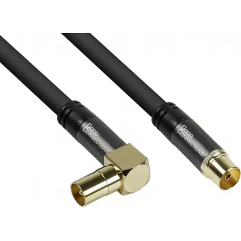 Good Connections SAT-antennekabel SmartFLEX, afgeschuinde IEC-coaxstekker naar bus, verguld, viervoudig afgeschermd, 120 dB, zwart, 3 m (GC-M2074)