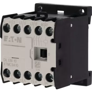 Eaton DILEM-10-G(12VDC) mini-contactor, 3-polig, 12 V DC spoel, 9 A AC-3, 1 NO hulpcontact, IP20, schroefklemmen, DIN-rail-/schroefmontage, zwart/wit 079594
