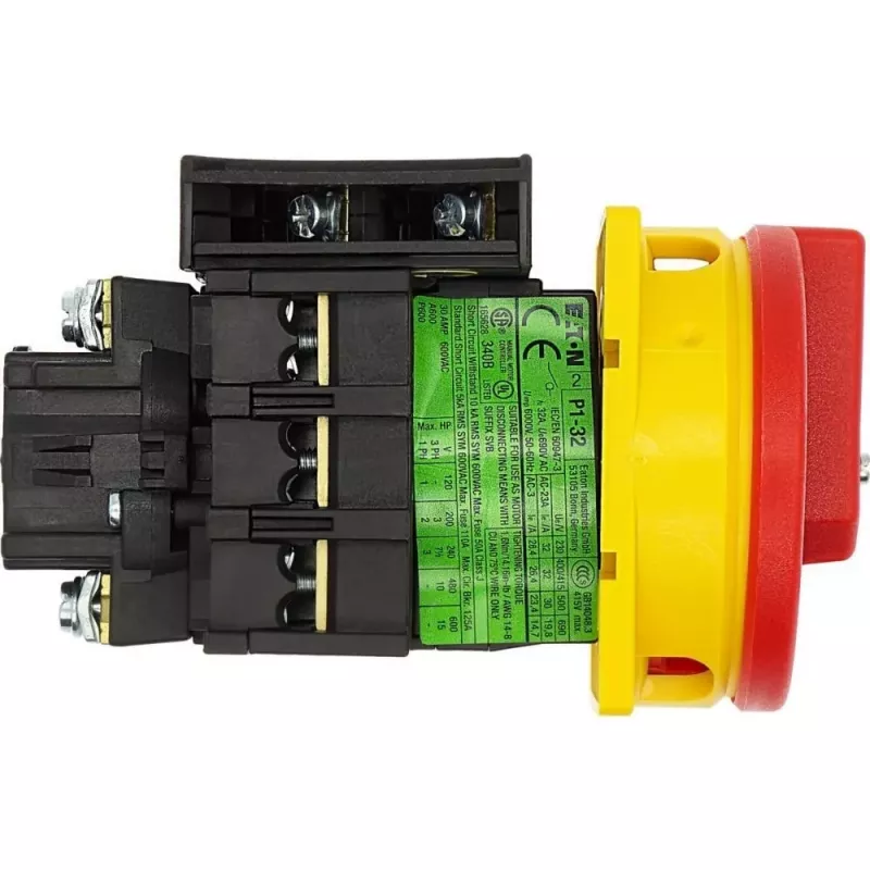 EATON P1-32/EA/SVB/HI11 hoofdschakelaar, 3-polig, 32 A, schakelpaneelmontage, rood/geel 072567