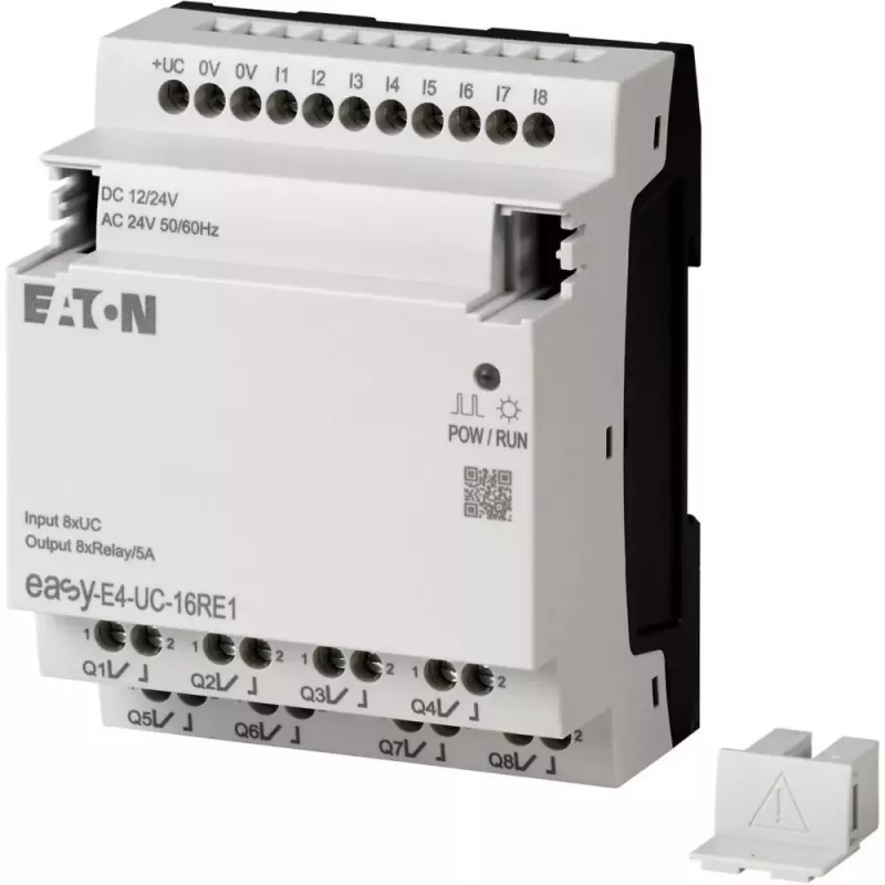 Eaton EASY-E4-UC-16RE1 easyE4 besturingsrelais, 8 DI, 4 AI, 8 relaisuitgangen, Ethernet, LCD, DIN-rail