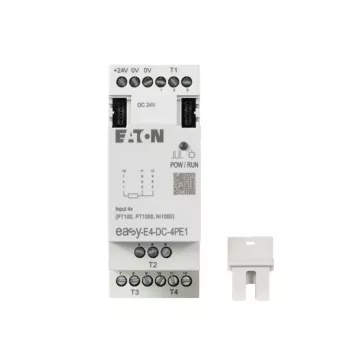 Eaton easyE4 DC 4PE1 RTD-inganguitbreidingsmodule, 4 kanalen, Pt100/Pt1000/Ni100/Ni1000, schroefklemmen, DIN-rail, 24 V DC