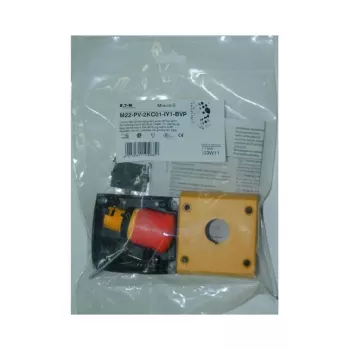 Eaton M22-PV-2KC01-IY1-BVP noodstop-drukknop, 2 NC, trekontgrendeling, IP66, rode paddenstoelkop op gele kraag 110939
