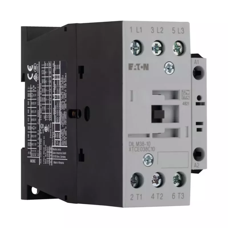 Eaton DILM38-10(RDC24) 3-polige vermogensschakelaar, 38 A AC-3, 24 V DC spoel, 1 NO hulpcontact 112442