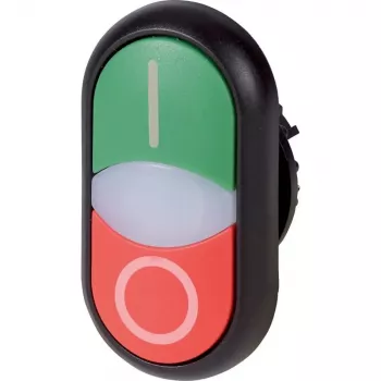 Eaton M22S-DDL-GR-X1/X0 verlichte drukknop-aandrijving, moment, groene lens, zwarte kunststof kraag, 22,5 mm montage, IP66/IP67/IP69K 216701