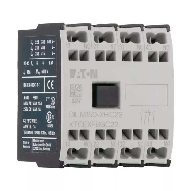 Eaton hulpcontactblok 4-polig 2NO+2NC opbouwmontage voor DILM40-DILM150, schroefklemmen 278046