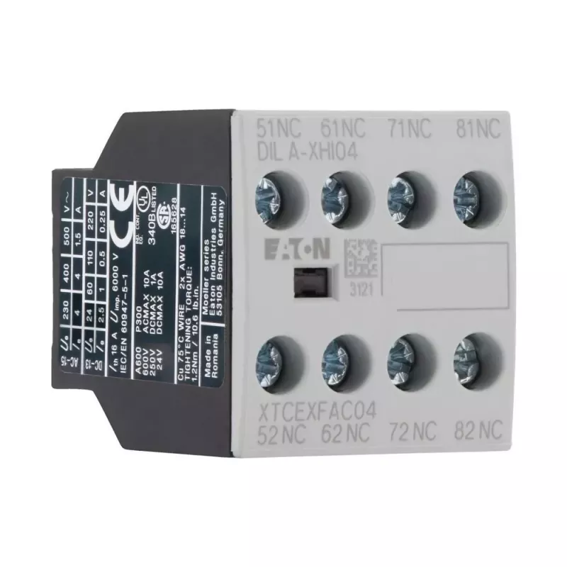 Eaton DILA-XHI04 hulpcontactblok, 4-polig, 2NO+2NC, frontmontage, schroefklemmen, zwart/wit 276424