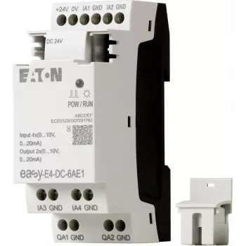 Eaton EASY-E4-DC-6AE1 PLC-besturingsmodule, 12/24 V DC, 6 digitale ingangen, 2 analoge ingangen, 4 relaisuitgangen, uitbreidbaar, geïntegreerd LCD