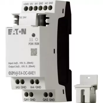 Eaton EASY-E4-DC-6AE1 PLC-besturingsmodule, 12/24 V DC, 6 digitale ingangen, 2 analoge ingangen, 4 relaisuitgangen, uitbreidbaar, geïntegreerd LCD
