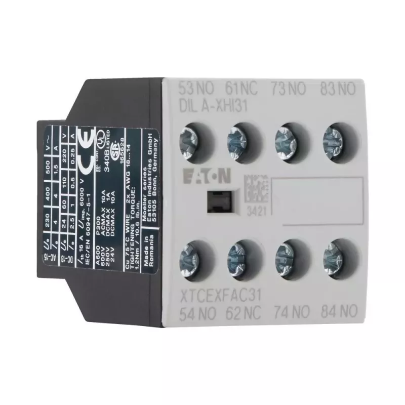 Eaton DILA-XHI31 hulpcontactblok, 3 NO + 1 NC, schroefklemmen, frontmontage, zwart/wit 276427