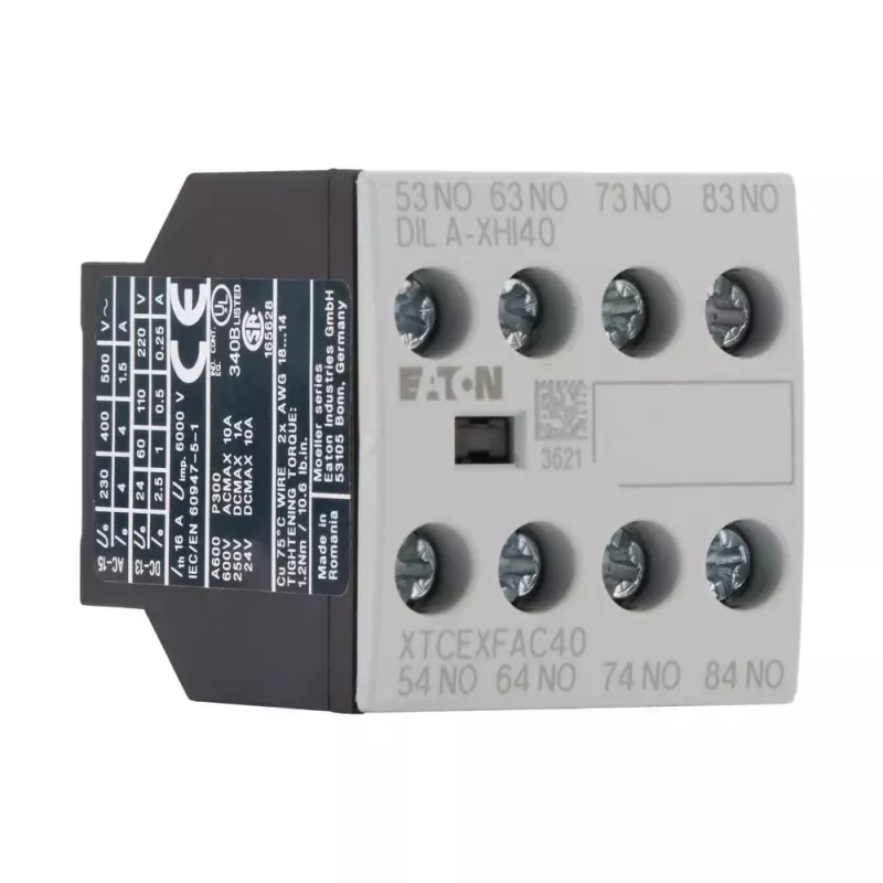 Eaton DILA-XHI40 hulpcontactblok, 4 NO, frontmontage, schroefklemmen, zwart/wit 276428