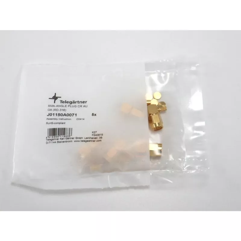 Telegärtner SMA-haakse stekker krimp voor RG-316, goud, 5-pack (J01150A0071)