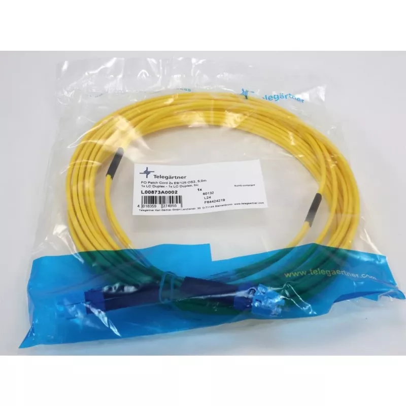 TELEGÄRTNER LC naar LC Single-Mode OS2 duplex-patchkabel, 5 m, geel