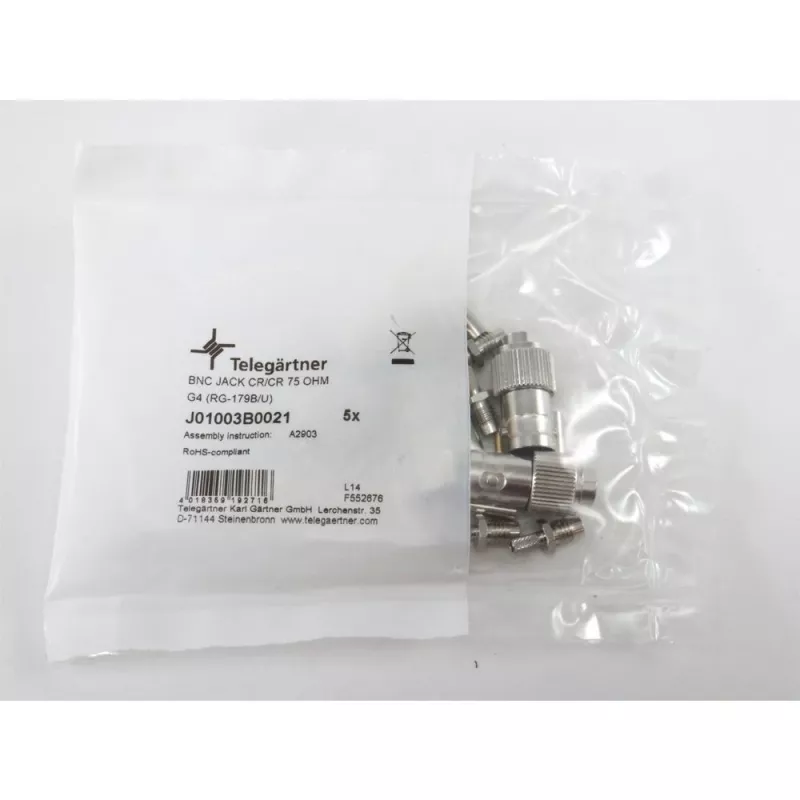 Telegärtner BNC kabelbus crimp G04 75 Ohm voor RG-179B/U, 5-pack J01003B0021
