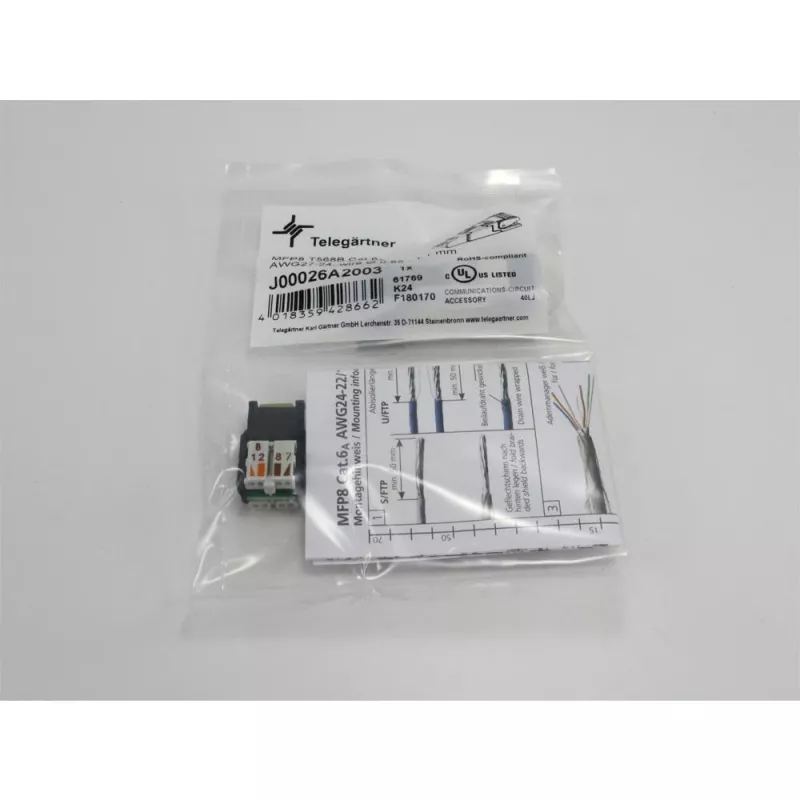 TELEGÄRTNER DataVoice Office Cat.6A afgeschermde RJ45 veldconfectoneerbare stekker, 5-9 mm J00026A2003
