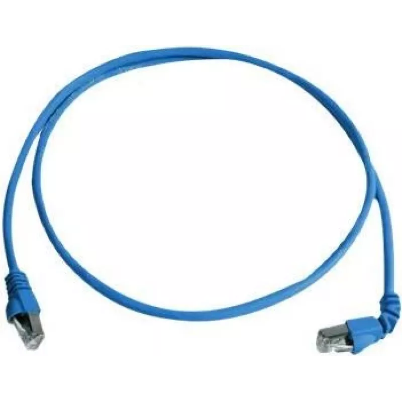 Telegärtner S/FTP Cat 6A-patchkabel, PiMF, 1,0 m, blauw, één haakse RJ45, LSZH, 10 Gbps L00000A0198
