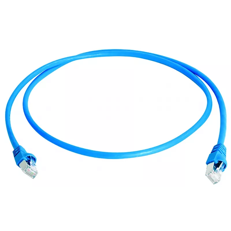TELEGÄRTNER 100008091 RJ45-patchkabel, CAT 6a S/FTP, blauw, vlamvertragend, met knikbescherming, 1 m