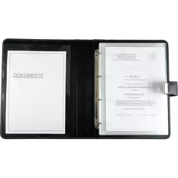 JÜSCHA Alassio A4 documentenmap met ringmechaniek, kunstleer, zwart, 5 documenthoezen 31514