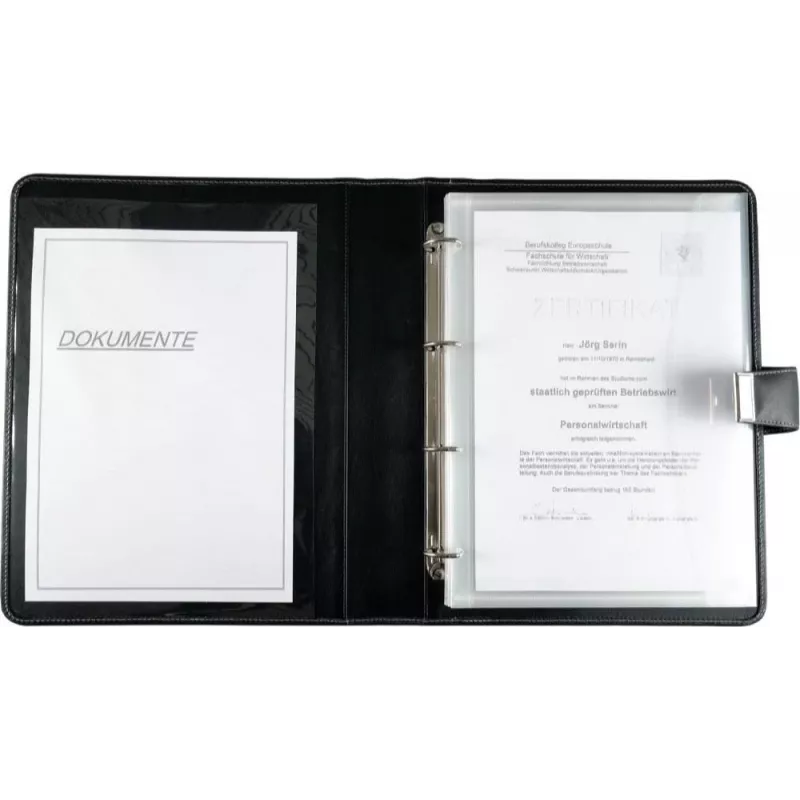 JÜSCHA Alassio A4 documentenmap met ringmechaniek, kunstleer, zwart, 5 documenthoezen 31514