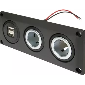 ProCar 67326500 inbouw-stopcontact 12V/24V met USB-laadpoort, DIN/ISO 4165, 16A/8A, 5V/2.1A, zwart
