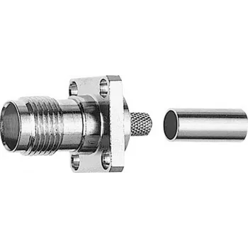 Telegärtner TNC-bus flensmontage 50 Ohm crimp/crimp voor RG-58 C/U, nikkel/goud, 1 stk. J01011A0045