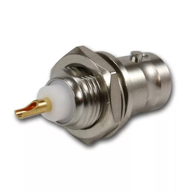 Telegärtner BNC-inbouwkuppeling 50 ohm, vergulde binnenleider, 4-gats flens, soldeeraansluiting (J01001A0053Z)