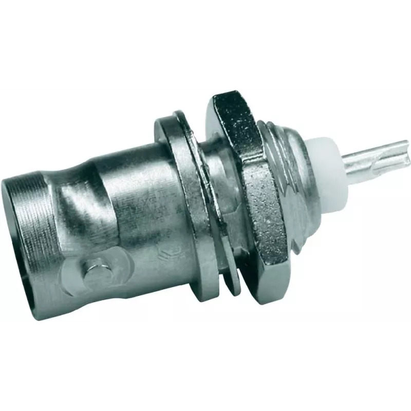 Telegärtner BNC-inbouwkuppeling 50 ohm, vergulde binnenleider, 4-gats flens, soldeeraansluiting (J01001A0053Z)