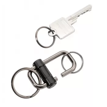 TROIKA 2-WAY KEY snelkoppeling-sleutelhanger, matzwart metaalgietwerk met afneembare splitring (KR22-09/BK)
