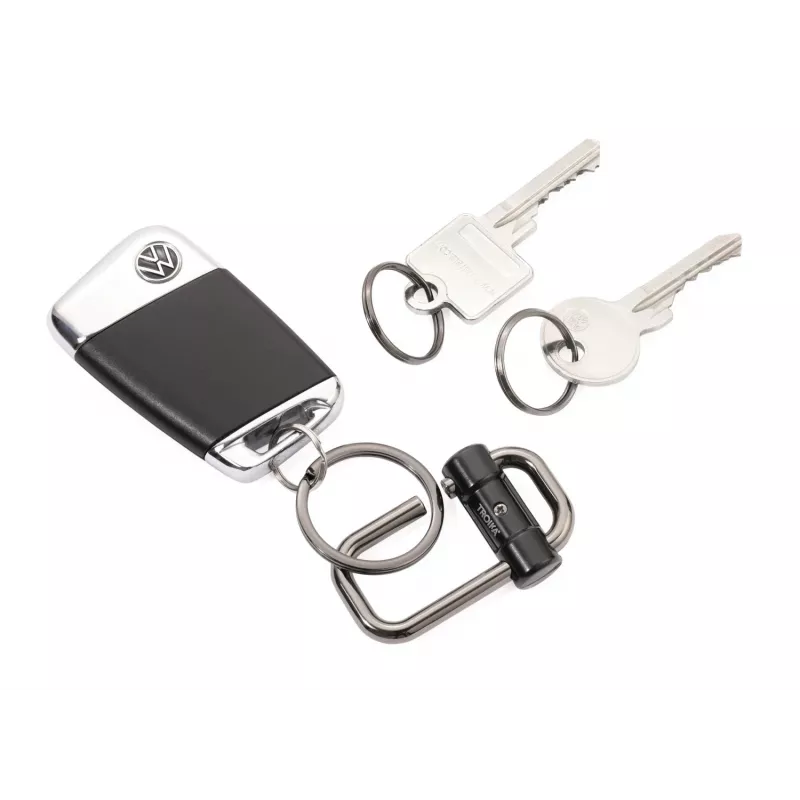 TROIKA 2-WAY KEY snelkoppeling-sleutelhanger, matzwart metaalgietwerk met afneembare splitring (KR22-09/BK)