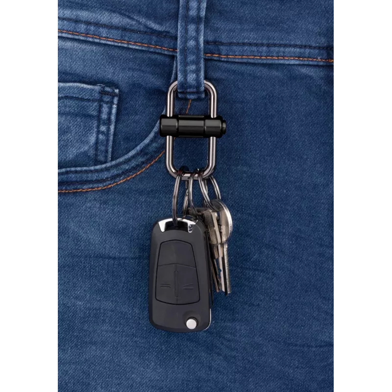 TROIKA 2-WAY KEY snelkoppeling-sleutelhanger, matzwart metaalgietwerk met afneembare splitring (KR22-09/BK)
