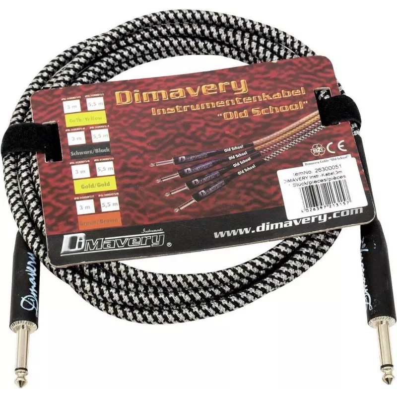 DIMAVERY instrumentkabel 3 m zwart/zilver vernikkelde TS-jackpluggen 26300051