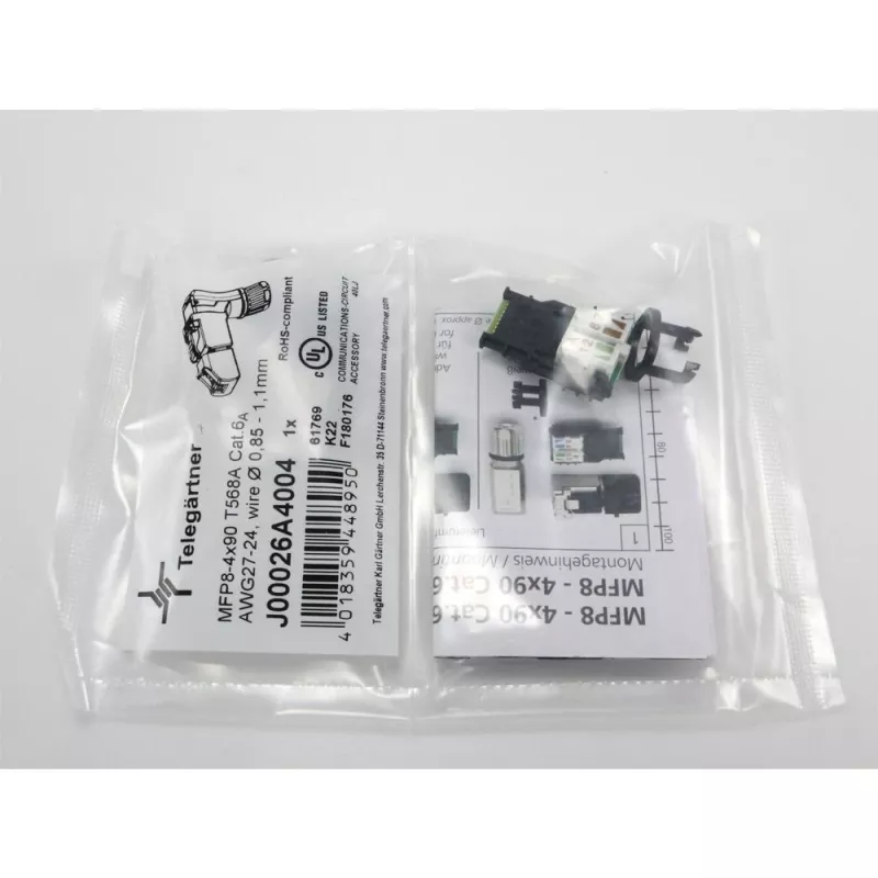 Telegärtner MFP8-4x90 Cat.6A veldmonteerbare RJ45 stekker, T568A, afgeschermd, multi-hoek J00026A4004