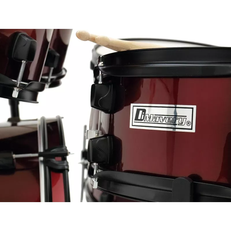 Dimavery DS-200 drumstel wijnrood incl. bassdrum-pedaal en bekkens