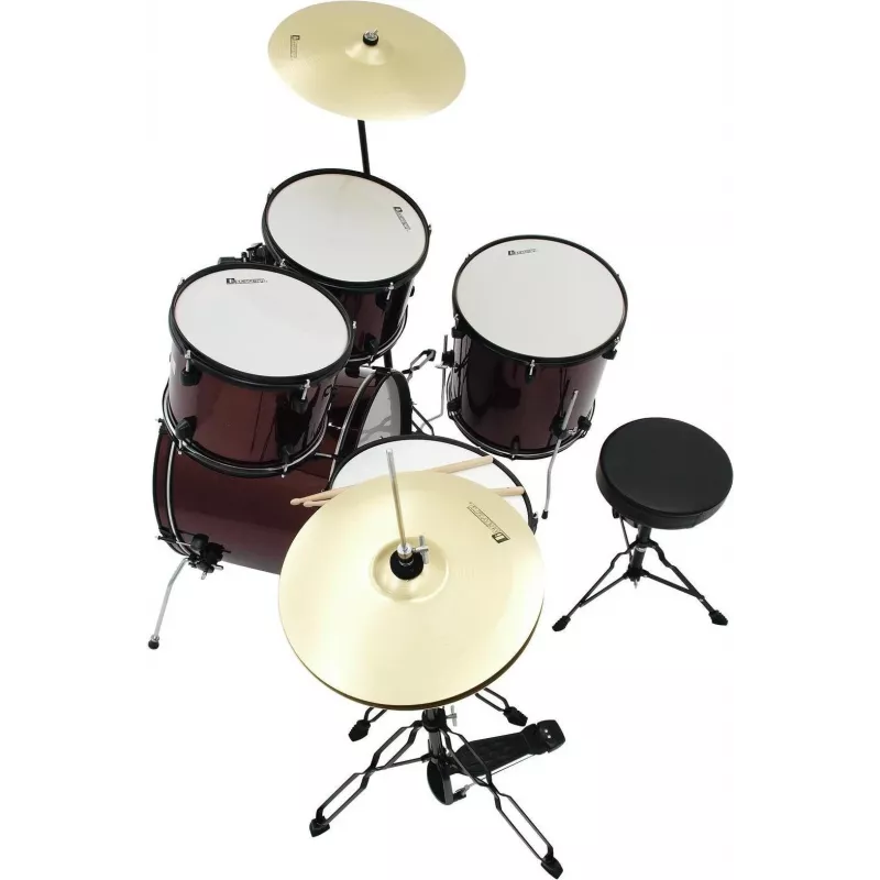Dimavery DS-200 drumstel wijnrood incl. bassdrum-pedaal en bekkens