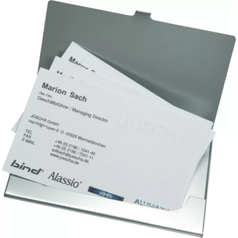 JÜSCHA Alassio visitekaarthouder, aluminium, matzilver, voor ca. 10 kaarten, 93 x 60 x 5 mm 0334