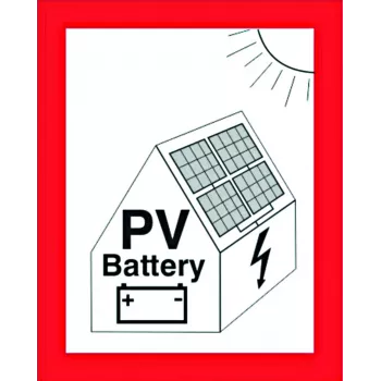 CIMCO brandveiligheidsschild voor PV-installaties met batterijopslag, zelfklevende folie, 105 x 148 mm, rood/wit/zwart 182798