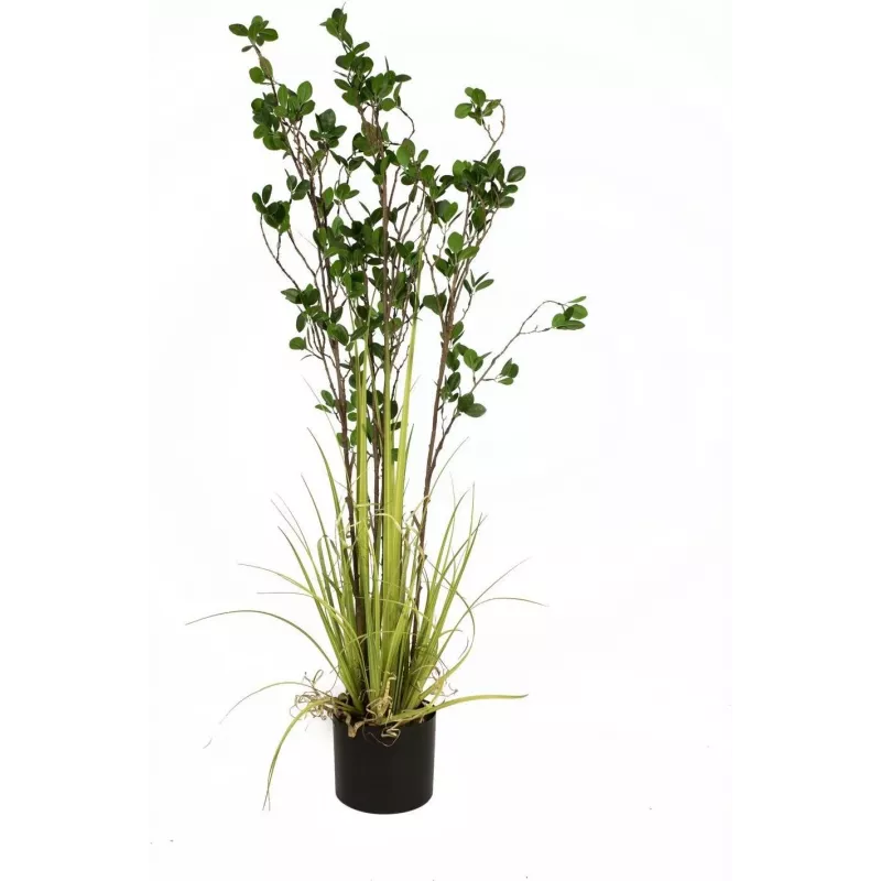 EUROPALMS groenblijvende struik met gras kunstplant, 120 cm 82600183