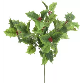 EUROPALMS kunstmatige hulsttak 43cm, groene bladeren met rode bessen, buigzame steel, kerstdecoratie voor binnen 83500565