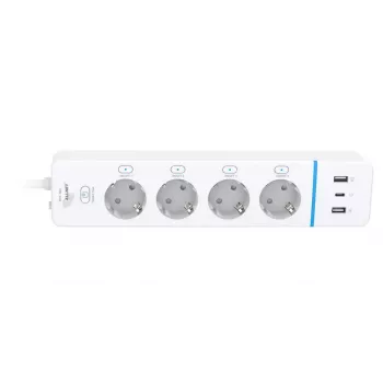 ALLNET ESP32 WiFi slim stopcontactdoos ALL3079-4, 4 AC-stopcontacten, 2x USB-A & 1x USB-C, energiemeting