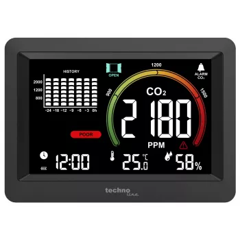 Technoline WL1028 CO2-monitor luchtkwaliteitsmonitor met alarm zwart