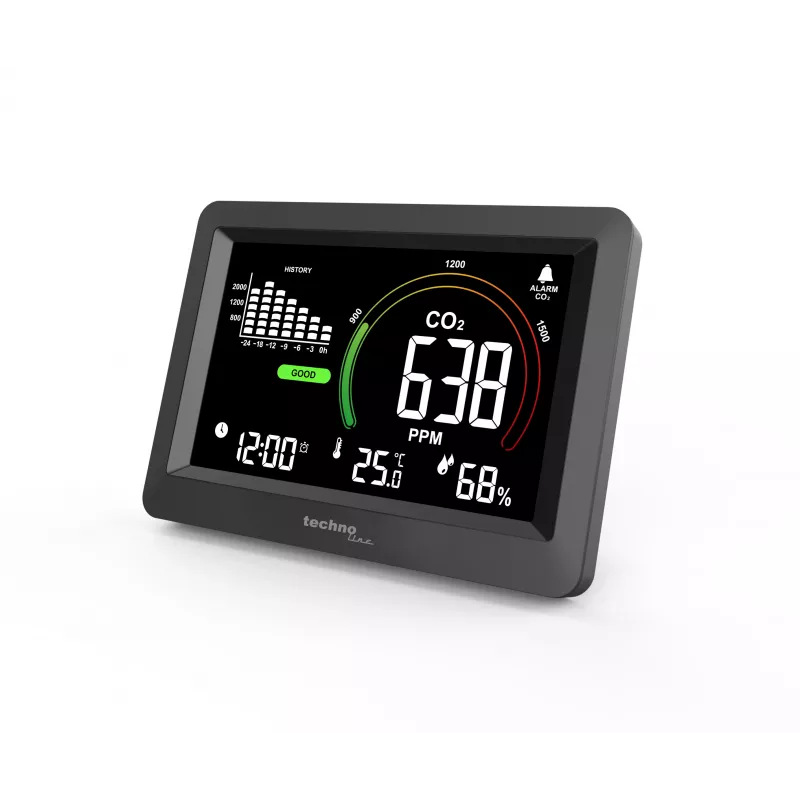 Technoline WL1028 CO2-monitor luchtkwaliteitsmonitor met alarm zwart