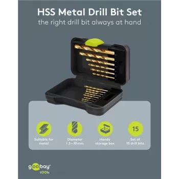 Goobay 77850 HSS metaalborenset, 15-delig, 1,5-10 mm, DIN 338, in opbergbox