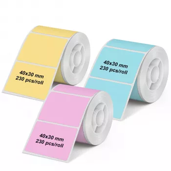Olympia 6323 universele directe thermo-etiketten, 40 x 30 mm, papier, meerkleurig (roze, blauw, geel), 3 rollen