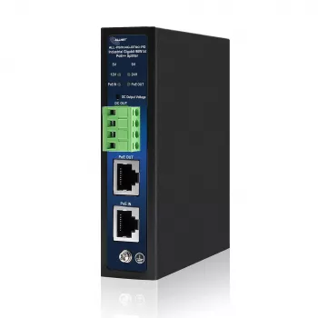 ALLNET industriële PoE splitter/extractor IEEE 802.3bt Type 4, 90W, 5V/9V/12V/24V selecteerbare uitgang, Gigabit Ethernet, DIN-rail-/wandmontage (ALL-PSI104G-BT90-PD)
