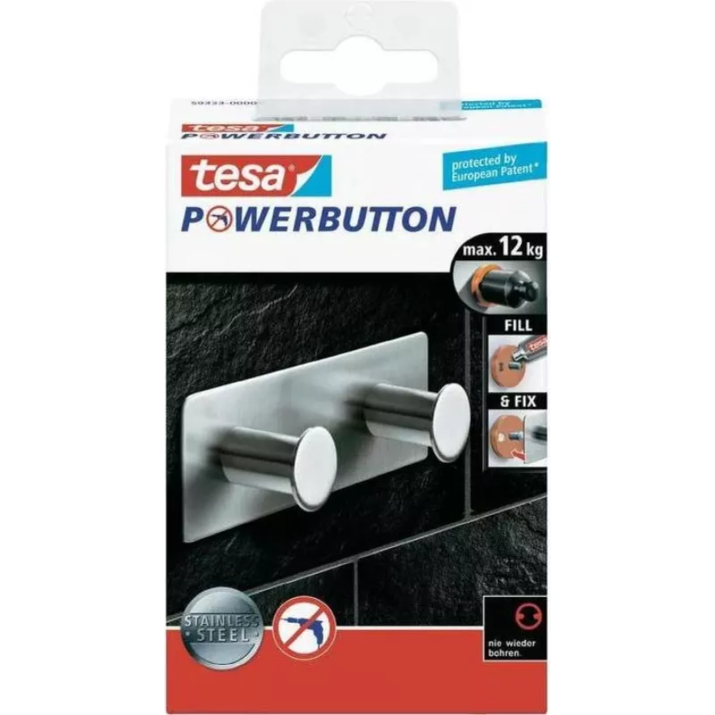 Tesa Powerbutton Classic dubbele haak 12kg chroom 59333-00000-01