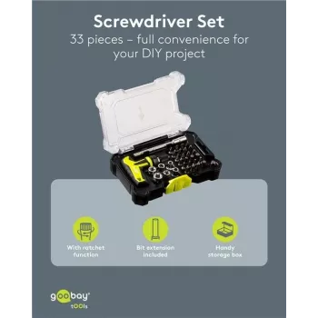 Goobay schroevendraaierset met 30-delige bitset – precisiegereedschapsset voor schroefwerk, montage en elektronica reparatie (77841)