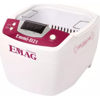 Emag ultrasoonreiniger met verwarming, 2 L tank, 160 x 90 x 50 mm, 80 W ultrasoonvermogen, digitale tijd- en temperatuurregeling, kunststof behuizing