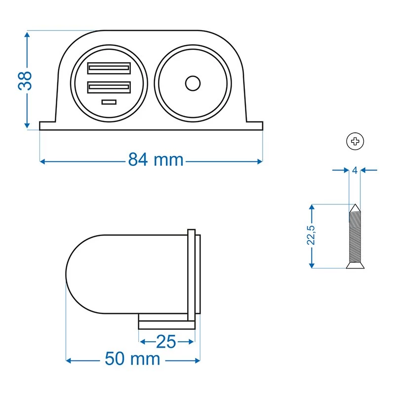 IWH 12/24V auto-stopcontact met 2 USB-aansluitingen, 4,2A totale uitgang (019010)